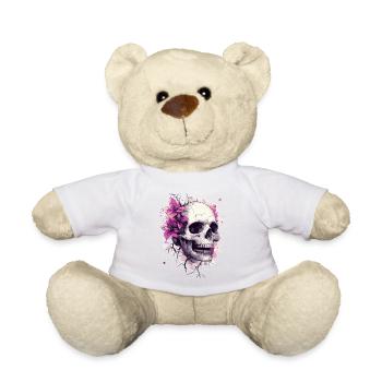 Crâne avec des fleurs roses et des éclaboussures de couleur - Nounours - blanc - Devant