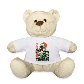 The Great Wave off Kanagawa - Hokusai Art - Teddy Bear - white - Front