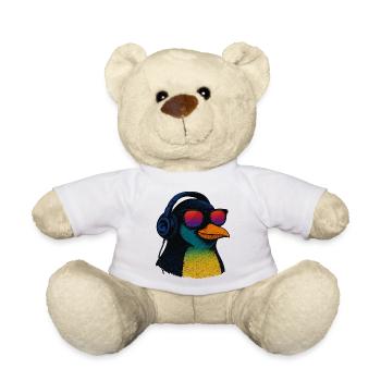 Cool Penguin with Sunglasses Music Headphones - Teddy Bear - white - Front