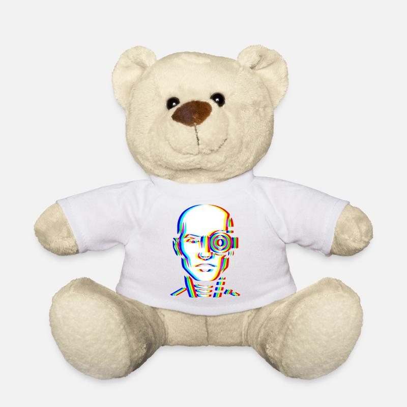 Glitch Cyber Head – Futuristic - Teddy Bear - white