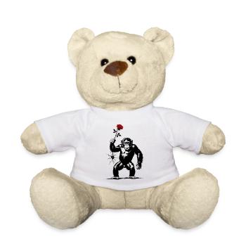 Affen mit roter Rose – Banksy-Inspiration - Teddy - Weiß - Vorne