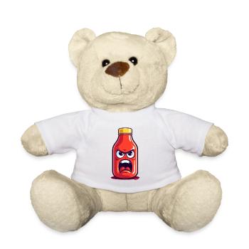 Angry Bottle of Ketchup with Face - Teddy Bear - white - Front