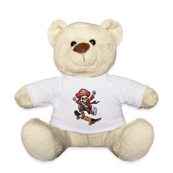 Skateboard Pirat Skelett mit rotem Hut - Teddy - Weiß - Vorne