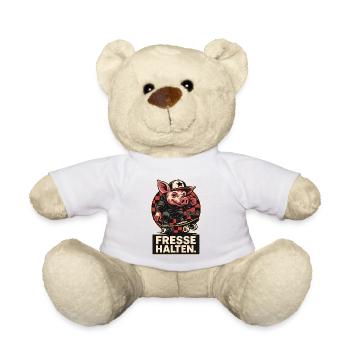 Skater pig with cap and face holding saying - Teddy Bear - white - Front