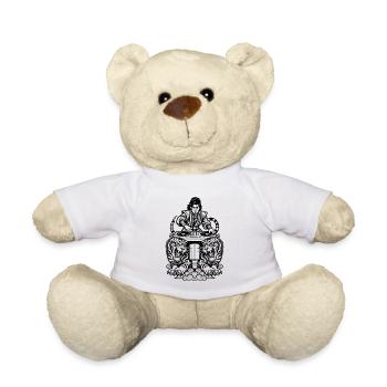 DJ Shirt: Samurai am Mischpult mit Tiger Power - Teddy - Weiß - Vorne