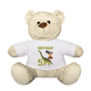 5 Year Old Birthday Boy Dino Volcano - 5th - Teddy Bear - white - Front