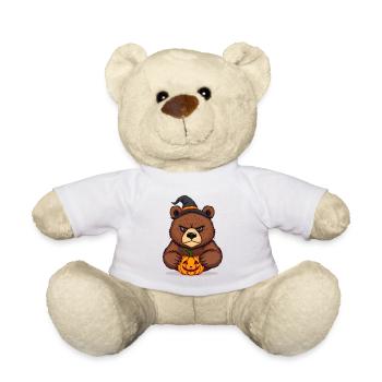 Halloween bear with pumpkin: cartoon illustration - Teddy Bear - white - Front