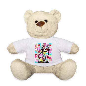 Retro Herz Katzen Valentin Herzen - Teddy - Weiß - Vorne