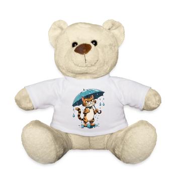 Kitten with umbrella in the rain - Teddy Bear - white - Front