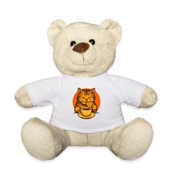 Cat Enjoying Tea with Biscuit, Love Cats  - Teddy Bear - white - Front