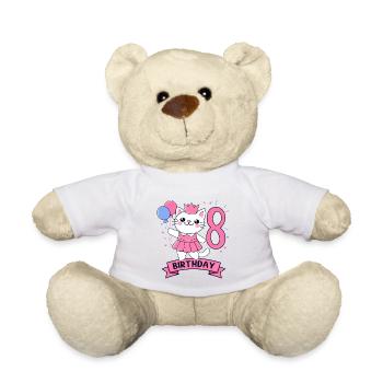 8th Birthday Girl Princess Cat 8 - Teddy Bear - white - Front