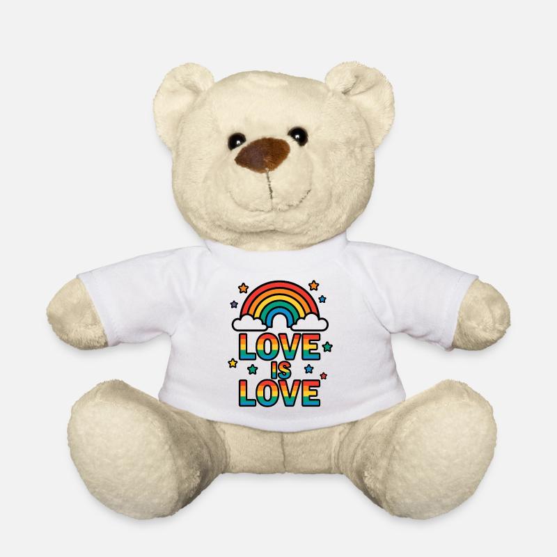 Bunter Regenbogen mit Liebesbotschaft - Teddy - Weiß