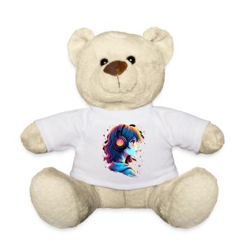 Neon Anime Portrait with Headphones - Teddy Bear - white - Front