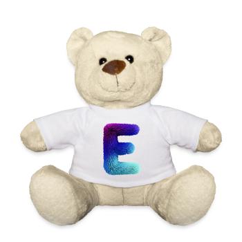 Effet fourrure lettre E | Dégradé violet bleu - Nounours - blanc - Devant