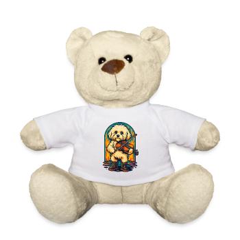 Feuriger Welpe spielt Geige, Hundeliebhaber - Teddy - Weiß - Vorne