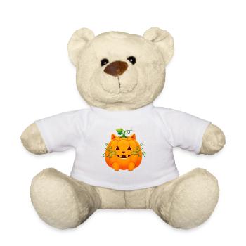 Chat Citrouille Halloween Design - Nounours - blanc - Devant