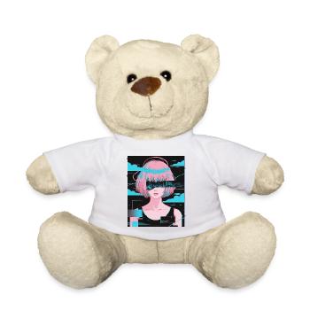 Anime Girl Vaporwave Glitch Aesthetics Motif - Teddy Bear - white - Front