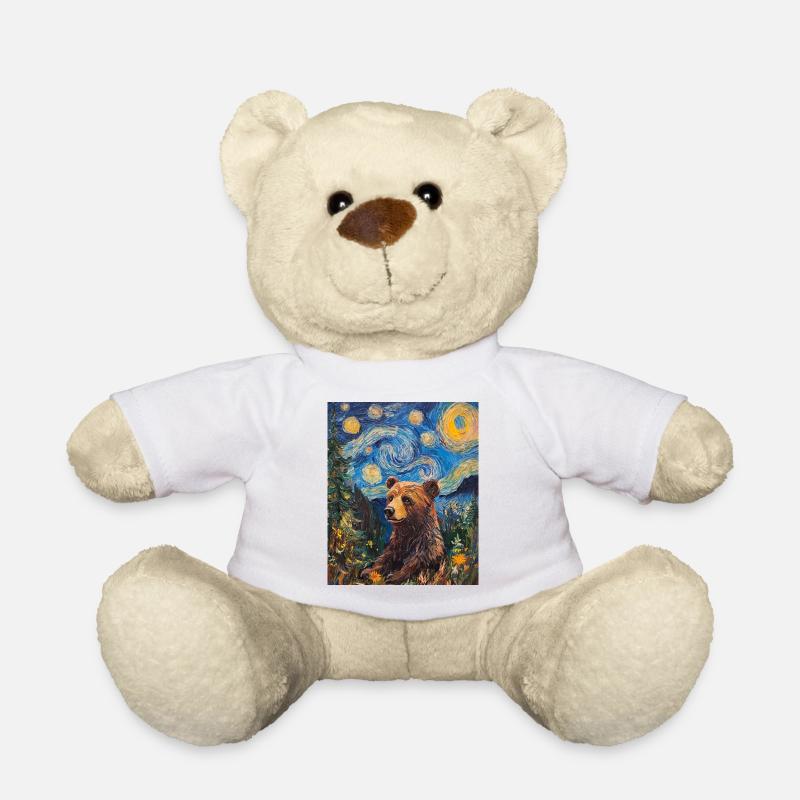 Bear Bears Van Gogh Style Starry Night - Teddy Bear - white
