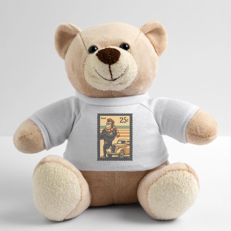 Vintage Monkey Car Postage Illustration Teddy Bear