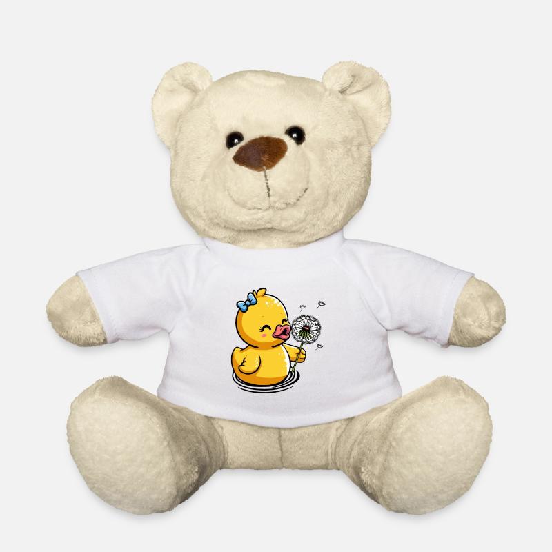 Chick with dandelion and bow - Teddy Bear - white