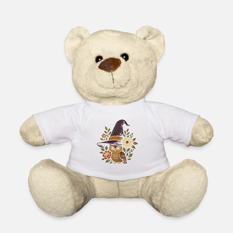 Eule im Zauberhut mit Blumen - Teddy - Weiß