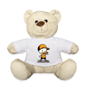 Playful Cartoon Duck with Skateboard Design - Teddy Bear - white - Front