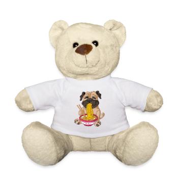 Süßer Mops isst Ramen T-Shirt - Teddy - Weiß - Vorne