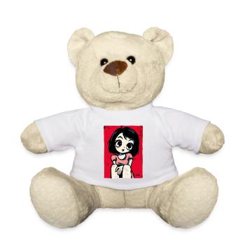Retro Manga Mädchen mit großen Augen - Teddy - Weiß - Vorne