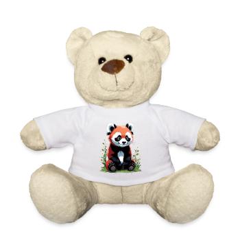 Süßer kleines roter Panda mit Blumen - Teddy - Weiß - Vorne