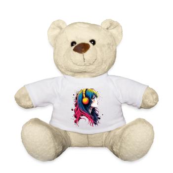 Colored anime character with headphones - Teddy Bear - white - Front
