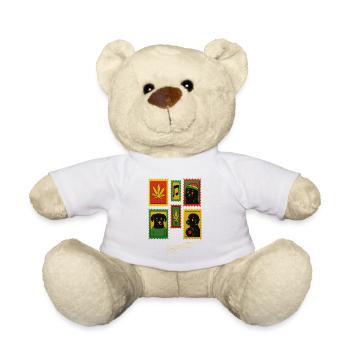 Retro Cannabis Dog Band Poster, Reggae Style  - Teddy Bear - white - Front
