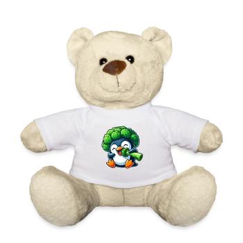 Pingouin drôle avec chapeau végétal de brocoli Vegan - Nounours - blanc - Devant