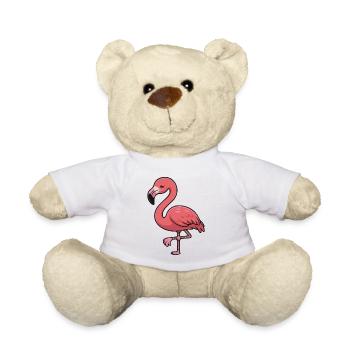 Pink Flamingo Cartoon Charm - Teddy Bear - white - Front