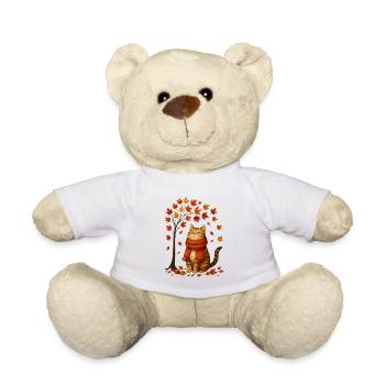 Autumn cat with red scarf - Teddy Bear - white - Front