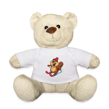 Winter Beaver Skier Cartoon - Teddy Bear - white - Front
