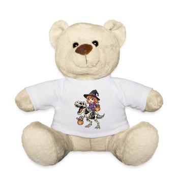 Hexe reitet Skelett T-Rex Halloween Dinosaurier - Teddy - Weiß - Vorne
