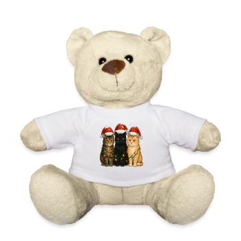 Katzen Weihnachten Lichterkette Weihnachtsmütze - Teddy - Weiß - Vorne
