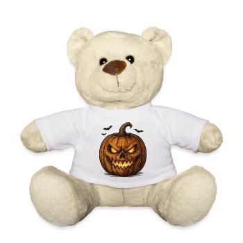 Citrouille effrayante avec des chauves-souris Chemise d’Halloween - Nounours - blanc - Devant