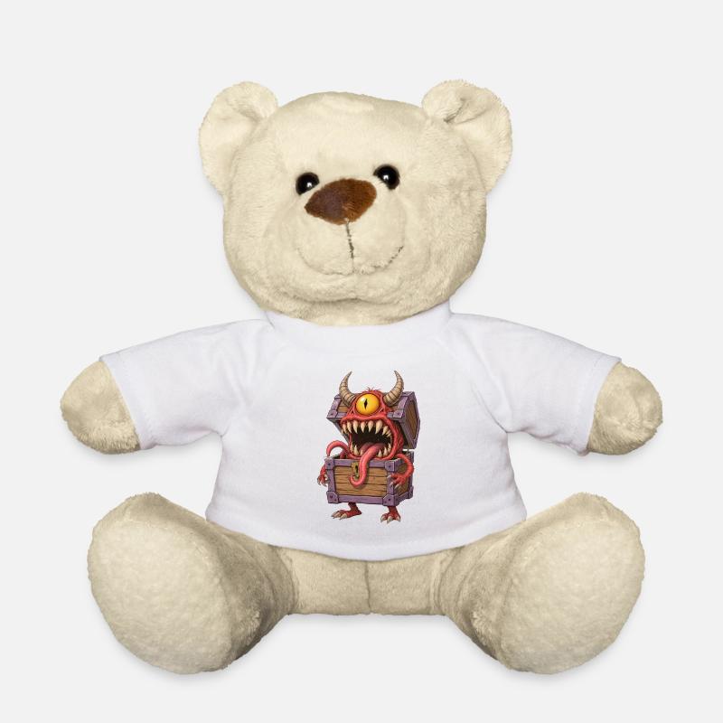 Cartoon Mimic Monster Truhe mit Auge & Hörnern - Teddy - Weiß