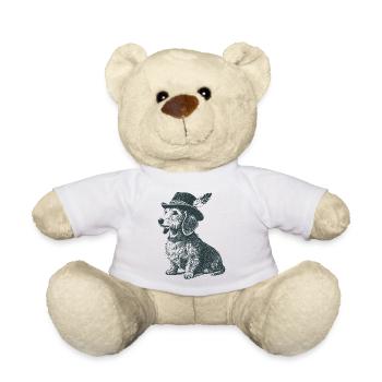 Teckel à poil dur avec chapeau - Nounours - blanc - Devant