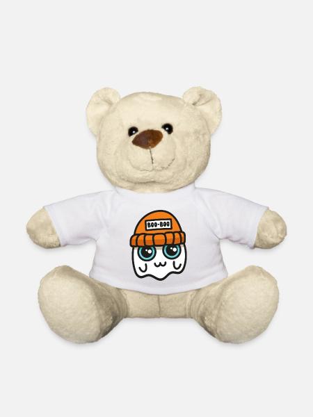 Cute Ghost in an Orange Beanie - Teddy Bear - white