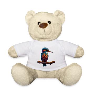 Colorful kingfisher on branch - Teddy Bear - white - Front