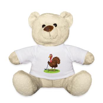 Funny Turkey Playing Golf - Teddy Bear - white - Front