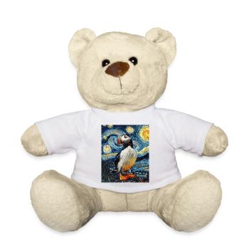 Puffin Bird Van Gogh Style Starry Night - Teddy Bear - white - Front