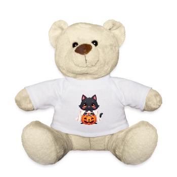 Halloween Katze mit Halloween Kürbis - Teddy - Weiß - Vorne