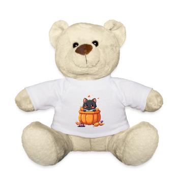 Halloween Katze mit Halloween Kürbis - Teddy - Weiß - Vorne