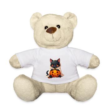 Halloween Katze mit Halloween Kürbis - Teddy - Weiß - Vorne