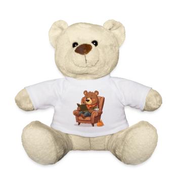 Reading bear in autumn armchair - Teddy Bear - white - Front