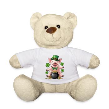 Glücksschwein Kleeblatt - Teddy - Weiß - Vorne