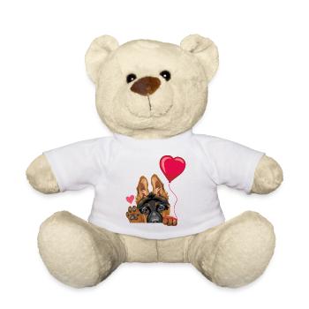 Waving German Shepherd puppy dog with a balloon - Teddy Bear - white - Front